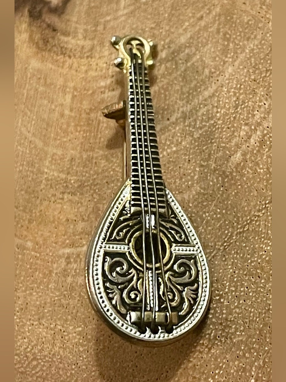 Vintage Spanish Damascene Mandolin Brooch